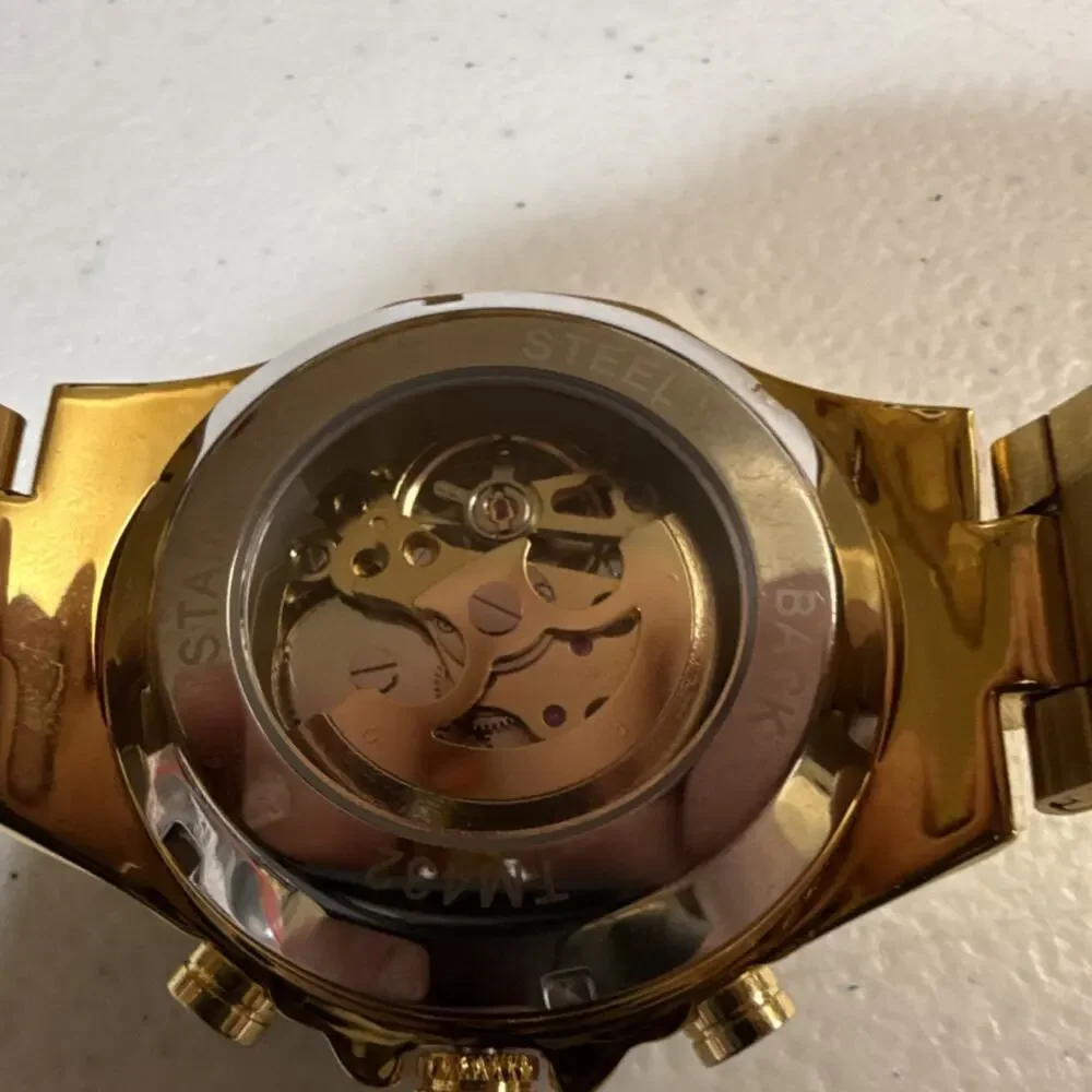Winner TM432 Men's Wristwatch Gold Skeleton Automatic Tachymeter (B18)